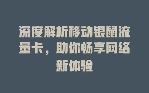 深度解析移动银鼠流量卡，助你畅享网络新体验