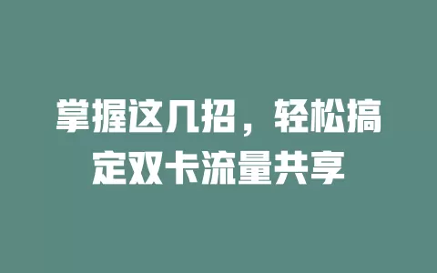 掌握这几招，轻松搞定双卡流量共享