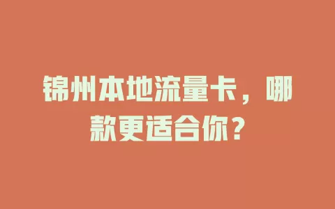 锦州本地流量卡，哪款更适合你？