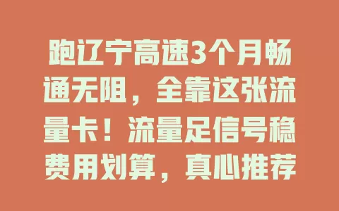 跑辽宁高速3个月畅通无阻，全靠这张流量卡！流量足信号稳费用划算，真心推荐！