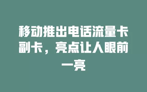 移动推出电话流量卡副卡，亮点让人眼前一亮