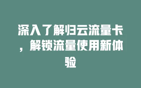 深入了解归云流量卡，解锁流量使用新体验