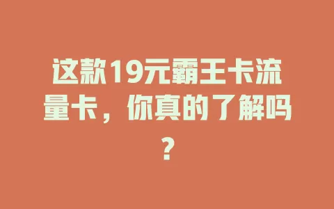 这款19元霸王卡流量卡，你真的了解吗？