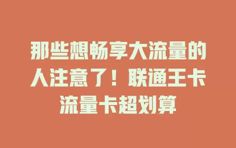那些想畅享大流量的人注意了！联通王卡流量卡超划算