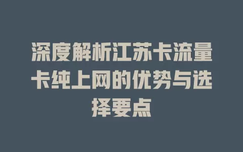 深度解析江苏卡流量卡纯上网的优势与选择要点