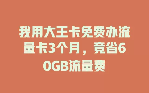 我用大王卡免费办流量卡3个月，竟省60GB流量费