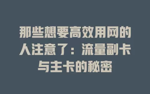 那些想要高效用网的人注意了：流量副卡与主卡的秘密