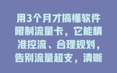 用3个月才搞懂软件限制流量卡，它能精准控流、合理规划，告别流量超支，清晰掌握消耗，超实用！