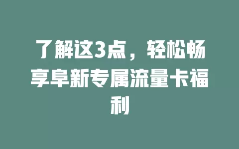 了解这3点，轻松畅享阜新专属流量卡福利