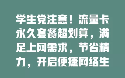 学生党注意！流量卡永久套餐超划算，满足上网需求，节省精力，开启便捷网络生活