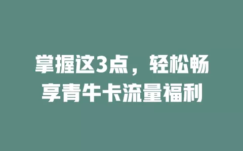 掌握这3点，轻松畅享青牛卡流量福利