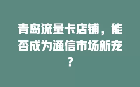 青岛流量卡店铺，能否成为通信市场新宠？