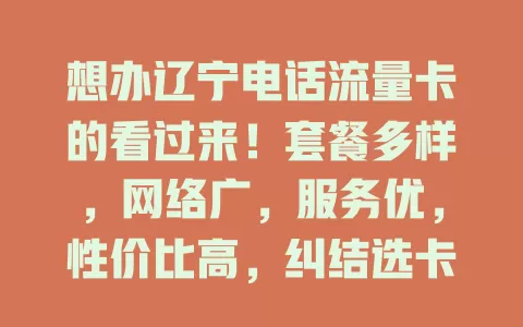 想办辽宁电话流量卡的看过来！套餐多样，网络广，服务优，性价比高，纠结选卡的不妨了解下，它或能给你数字生活全新体验！