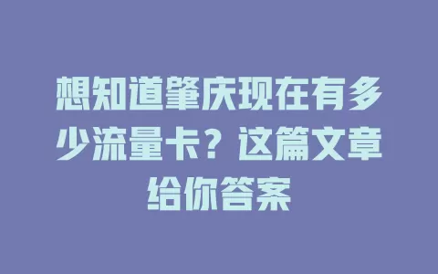 想知道肇庆现在有多少流量卡？这篇文章给你答案
