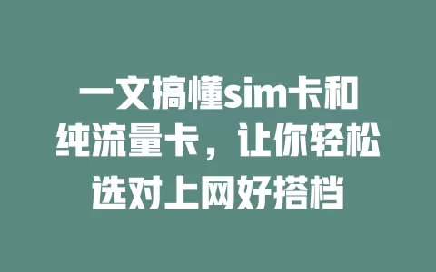 一文搞懂sim卡和纯流量卡，让你轻松选对上网好搭档