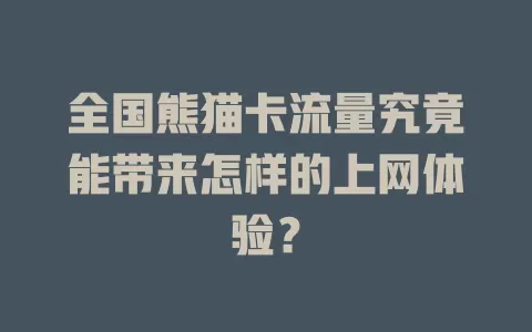 全国熊猫卡流量究竟能带来怎样的上网体验？
