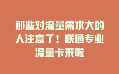 那些对流量需求大的人注意了！联通专业流量卡来啦