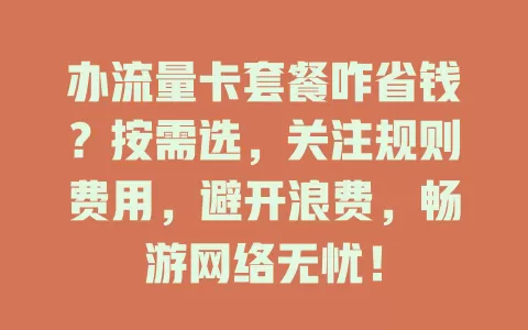 办流量卡套餐咋省钱？按需选，关注规则费用，避开浪费，畅游网络无忧！