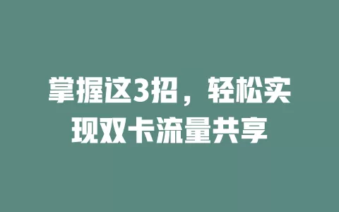 掌握这3招，轻松实现双卡流量共享