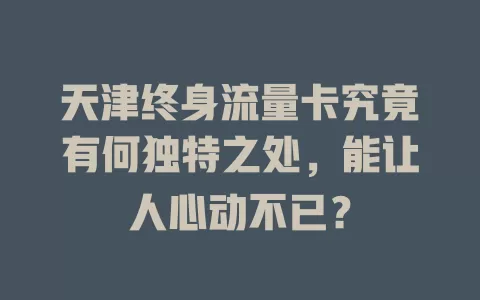 天津终身流量卡究竟有何独特之处，能让人心动不已？