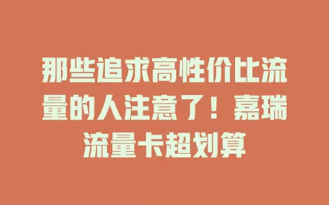 那些追求高性价比流量的人注意了！嘉瑞流量卡超划算