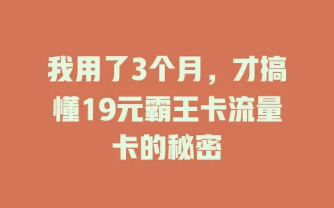 我用了3个月，才搞懂19元霸王卡流量卡的秘密