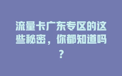 流量卡广东专区的这些秘密，你都知道吗？