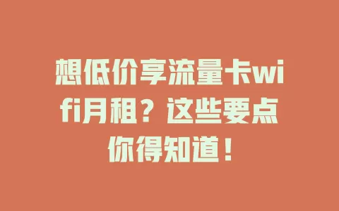 想低价享流量卡wifi月租？这些要点你得知道！