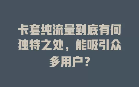 卡套纯流量到底有何独特之处，能吸引众多用户？