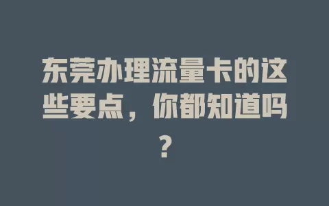 东莞办理流量卡的这些要点，你都知道吗？
