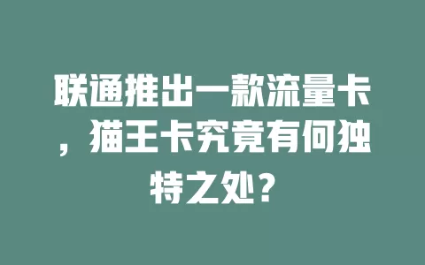 联通推出一款流量卡，猫王卡究竟有何独特之处？