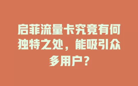 启菲流量卡究竟有何独特之处，能吸引众多用户？