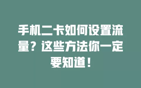 手机二卡如何设置流量？这些方法你一定要知道！