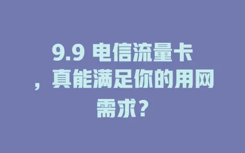 9.9 电信流量卡，真能满足你的用网需求？