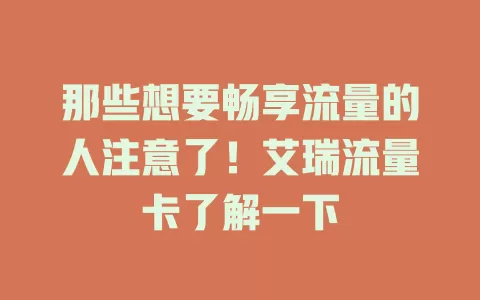 那些想要畅享流量的人注意了！艾瑞流量卡了解一下