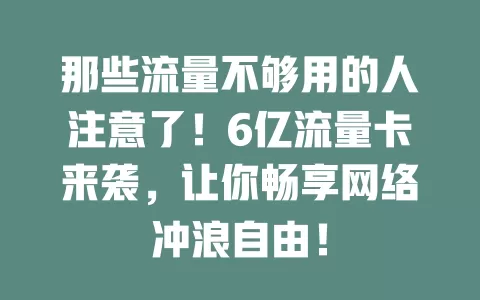那些流量不够用的人注意了！6亿流量卡来袭，让你畅享网络冲浪自由！