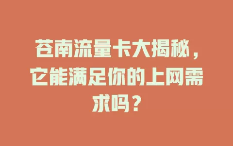 苍南流量卡大揭秘，它能满足你的上网需求吗？