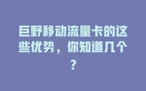 巨野移动流量卡的这些优势，你知道几个？