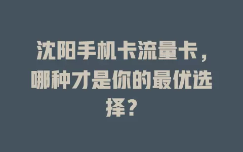 沈阳手机卡流量卡，哪种才是你的最优选择？