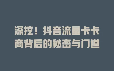深挖！抖音流量卡卡商背后的秘密与门道