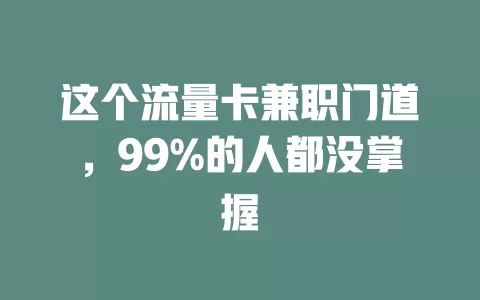 这个流量卡兼职门道，99%的人都没掌握