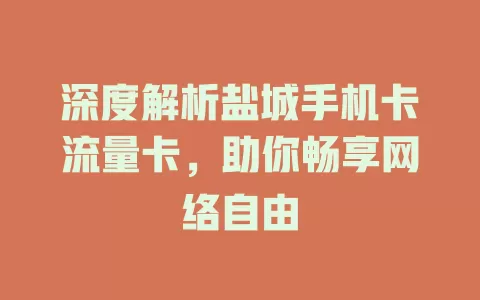深度解析盐城手机卡流量卡，助你畅享网络自由