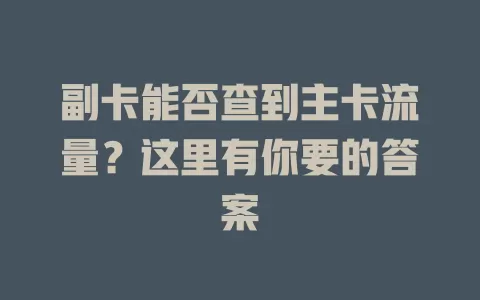 副卡能否查到主卡流量？这里有你要的答案