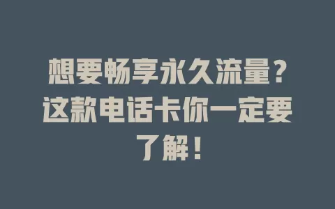 想要畅享永久流量？这款电话卡你一定要了解！