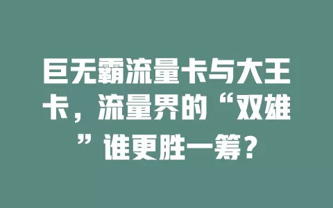 巨无霸流量卡与大王卡，流量界的“双雄”谁更胜一筹？
