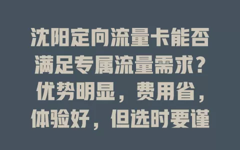 沈阳定向流量卡能否满足专属流量需求？优势明显，费用省，体验好，但选时要谨慎考虑自身需求与规定