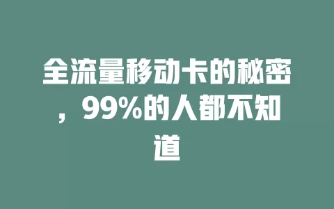 全流量移动卡的秘密，99%的人都不知道