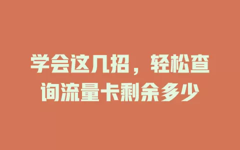 学会这几招，轻松查询流量卡剩余多少