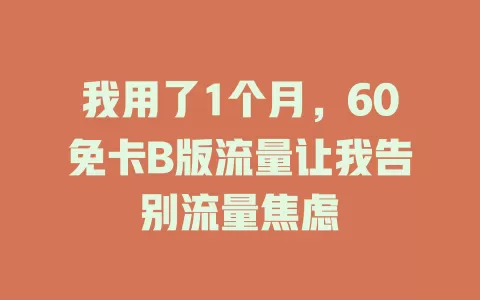 我用了1个月，60免卡B版流量让我告别流量焦虑
