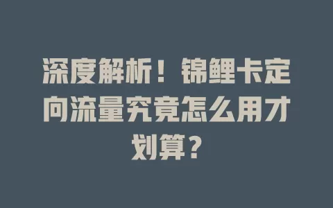 深度解析！锦鲤卡定向流量究竟怎么用才划算？